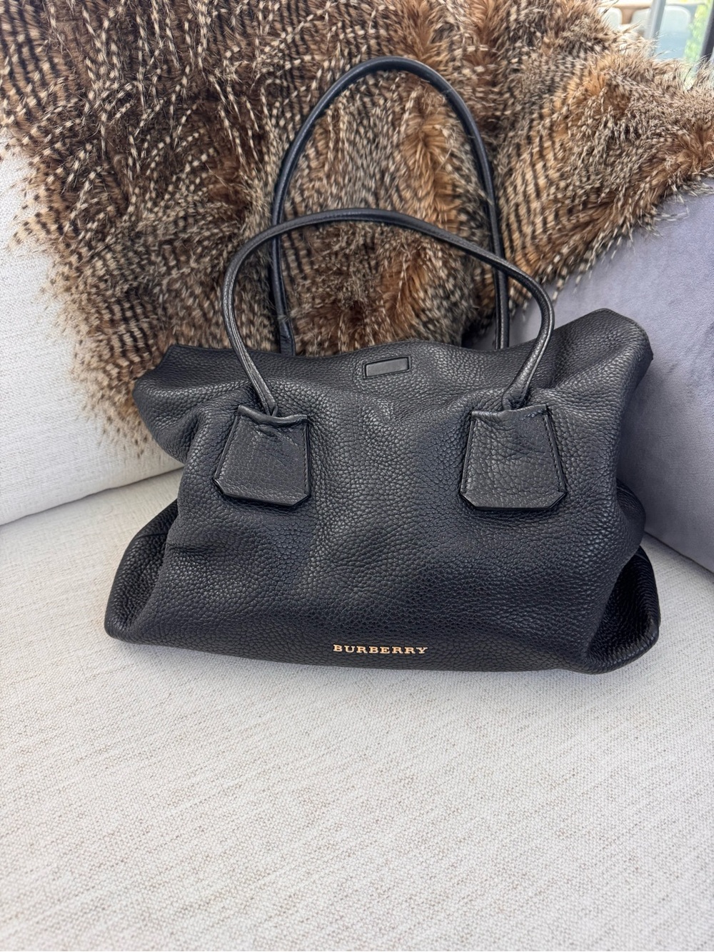 Burberry Black Pebbled Leather Double-Handle Tote